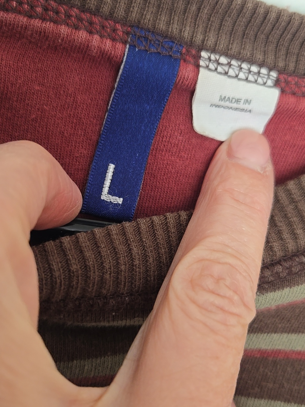 H&M Divided Striped Sweatshirt Brown Maroon Olive Crewneck Mens L - Picture 7 of 10